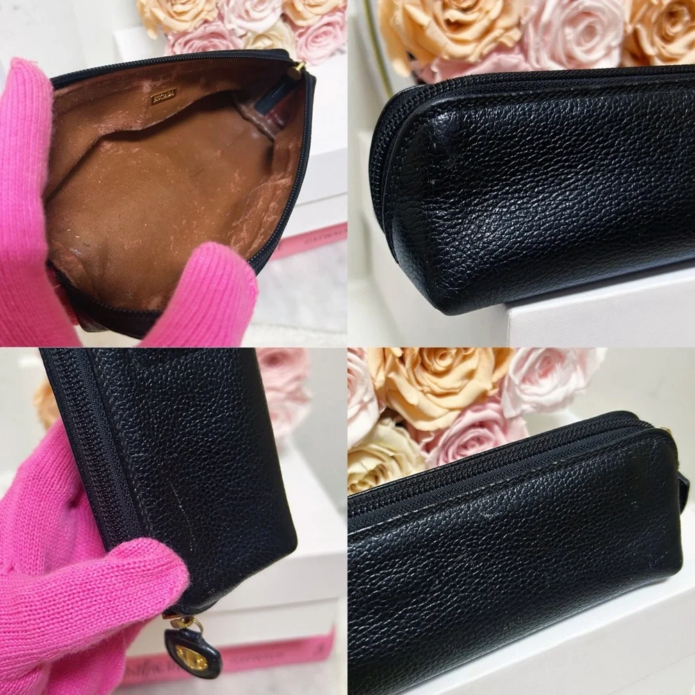 Authentic Escada RARE Vintage Black Leather Cosmetic / Pencil Bag